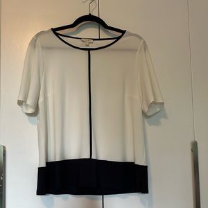 White/cream with black accents, dress shirt, size large